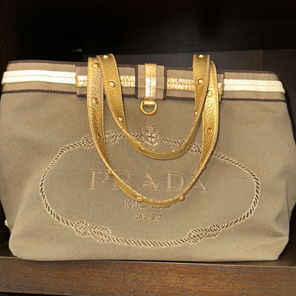 Vintage Prada Hand Bag Brown Canvas